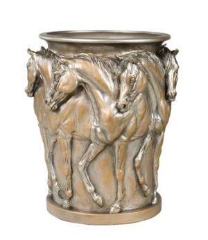 SEVEN PRANCING HORSES VASE VINTAGE SILVER