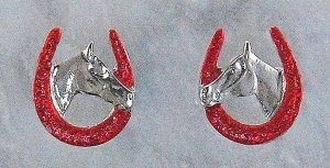 HORSESHOE HORSEHEAD RED EARRINGS