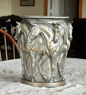 Seven Prancing Horse Vase Vintage Silver