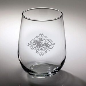 Race Horse and Jockey Etched Stemless Wine Glass