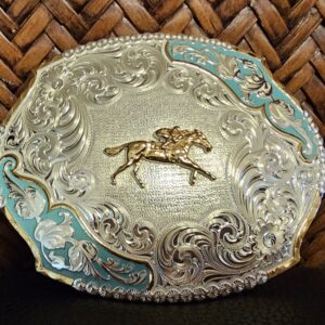 Horse Racing Belt Buckle Turquoise