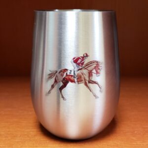 Racehorse and Jocky Stainless Steel Stemless Wine Glass