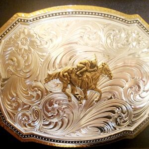 Horse Racing Gold Trim Belt Buckle