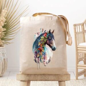 Feathered Horse Canvas Shopping Tote Bag