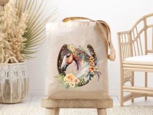 Floral Horse In Horseshoe Canvas Bag