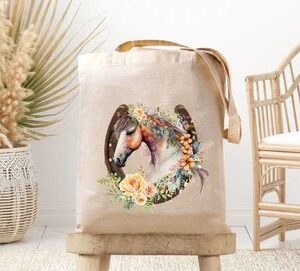 Floral Horse In Horseshoe Canvas Bag