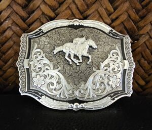 TWO-TONE SILVER HORSE RACING BELT BUCKLE
