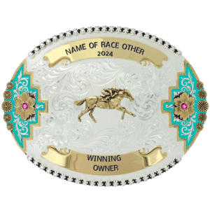 RACING TO THE WIRE TROPHY BELT BUCKLE