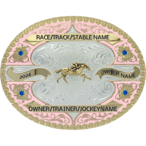 DOWN THE STRETCH HORSE RACING TROPHY BUCKLE